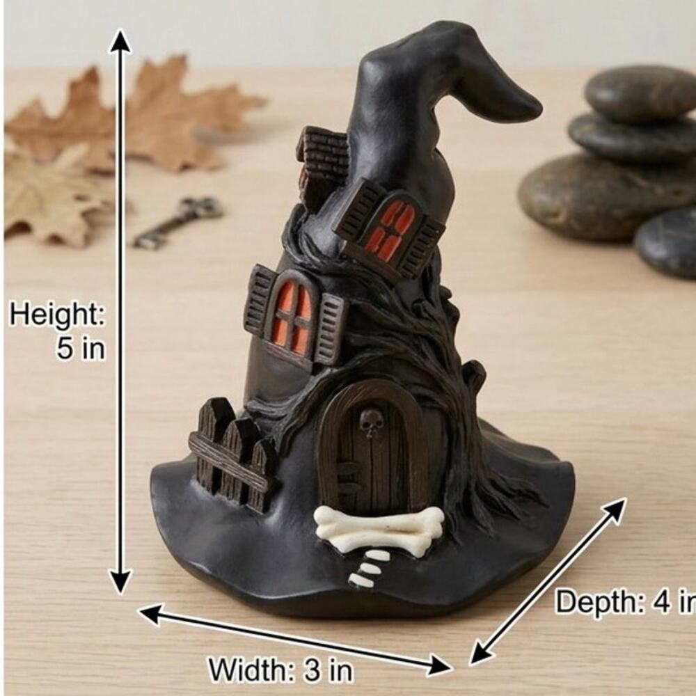 Halloween Witch Hat Mini House Figurine Polyresin Decor Spooky Fairy Garden 5" - Picture 4 of 5